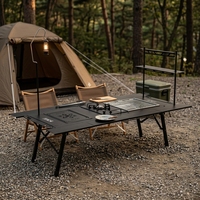 Meja Camping Modular IGT 5 Unit Lipat untuk Peralatan Masak Gas Luar Ruangan dengan Rak Panggangan dan Rangka Logam