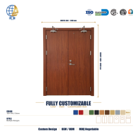 Porte exécutive ignifugée en acier finitionnée pour salle de réunion d'ambassade, fabrication sur mesure robuste
