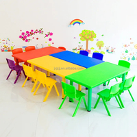 Juego de Mesa y Sillas Infantiles de Plástico Ecológico Moderno con Respaldo para Uso en Jardín de Niños y Escuela