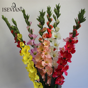 Fiori artificiali di gladiolo, 3 pezzi, gladiolo in seta a stelo lungo, steli finti per matrimoni e decorazioni per la casa (3 pezzi, rosso