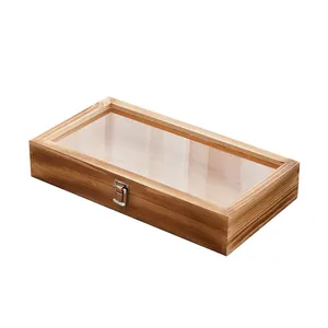 Scatola di legno a buon mercato in padella scatola di pino con coperchio trasparente in acrilico di dimensioni personalizzate confezione regalo scatola da tè in legno