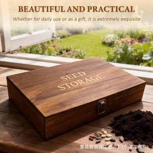 Wood <b>Seed</b> <b>Storage</b> Box Rectangular Solid Wood Multi Compartment Organizer For Plant Cultivation Desktop <b>Storage</b> - Product Image 1