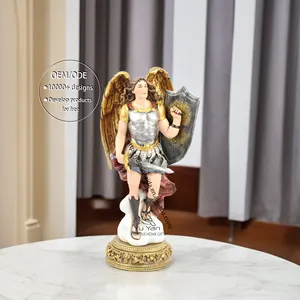 공장 도매 가톨릭 종교 동상 개인화 된 기독교 키 홀더 선물 컬러 수지 동상 세인트 대천사 마이클