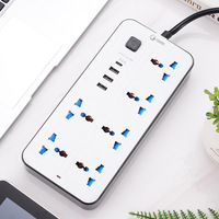 Enchufe de Extensión Eléctrico Universal de 6 Vías, 2 Metros, con 3 Puertos USB, 1 Tipo-C, 6 Tomas de CA, ABS, Aspecto Cobre, Disponible en Stock, para Hogar y Oficina