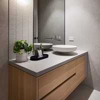 Meuble-lavabo flottant moderne en bois, double vasque, résistant à l'humidité, écologique, prix usine, sur mesure pour projets hôteliers et d'ingénierie