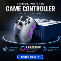 Manette de jeu PS5 avec deux joysticks, bandes lumineuses RGB latérales, pavé tactile central, boutons arrière programmables à effet Hall, 6 axes
