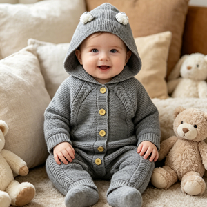 Tutina in Maglia per Neonati Autunno-Inverno, Grazioso e Caldo Completo per Gattonare, Stile Casual Tinta Unita per Maschi e Femmine - Product Image 1