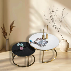 Ensemble table basse double en acier inoxydable marbré en pierre frittée pour salon moderne Lu - Product Image 6