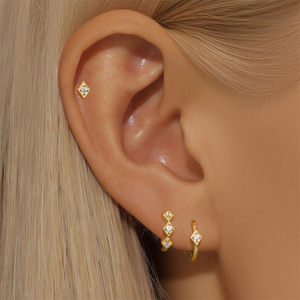Juego de Aretes de Plata de Ley S925 con Forma Geométrica de Marquesa, Rombo y U, con Circonitas Cúbicas, para Uso Diario, para Mujer - Product Image 4