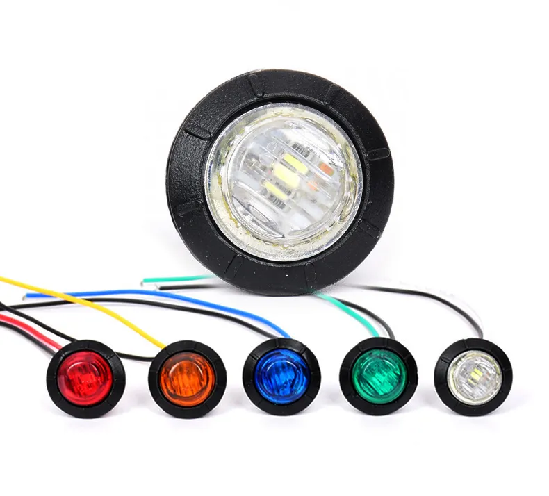 3/4 pulgadas ámbar/Blanco/Verde/rojo/azul 3 LED Mini luces de posición lateral en miniatura redondas con goma Universal para camiones DC 12V 24V