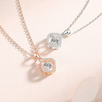 Collier en Moissanite 5mm, Pendentif Halo en Zircon Cubique Forme Coussin Rond pour Femme, Argent Sterling 925, En Stock, Vente en Gros, Bijoux Fins