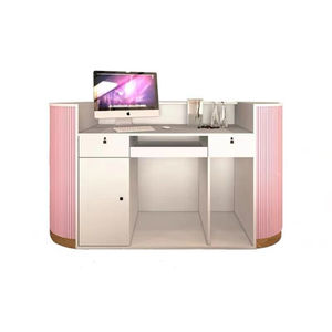 Mesa de recepção moderna personalizada para salão de beleza, móveis de cabeleireiro, balcão de recepção curvo, balcão de recepção - Product Image 6