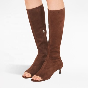 Low Heels Suede Women Summer Knee High <b>Boots</b> Peep Toe Short Heeled Side Zipper Long Booties Custom Shoes - Product Image 2