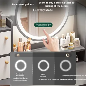 Modern Simple Wood Bedroom Dressing Table with Lighted <strong>Makeup</strong> Mirror for <strong>Small</strong> Apartments or Internet Celebrity <strong>Makeup</strong> <strong>Desk</strong> - Product Image 4