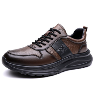 Chaussures décontractées en cuir pour hommes, bout rond, à lacets, semelle épaisse, coussinées, pour l'extérieur, mode automne, chaussures de course - Product Image 5