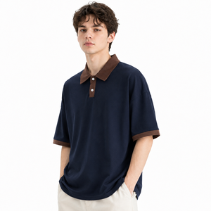 Oversized Custom Print Polo <b>T</b>-<b>Shirt</b> Men Contrast Color <b>Collar</b> Drop Shoulder 100% Cotton Casual Street Wear Men's Polo <b>Shirt</b> - Product Image 2