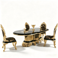Ensemble de table à manger longue en bois massif sculpté de style français, chaises de salle à manger rembourrées sur mesure haut de gamme, meubles de maison en feuille d'or
