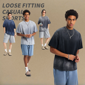 여름 트렌디 유니섹스 반팔 티셔츠 아메리칸 빈티지 스타일 레트로 솔리드 100% 코튼 니트 루즈 블랭크 디지털 - Product Image 3