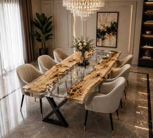 Home Walnut Wood High End Special Design Restaurant Kitchen Dinner Clear River Epoxy Resin <b>Dining</b> - Product Image 1
