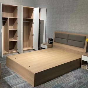 Juego de Muebles de Cuero Genuino para Habitación Doble Estándar de Hotel Económico, Cama Moderna Minimalista con Almacenamiento y Mesita de Noche - Product Image 3
