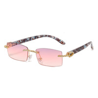 Lunettes de soleil tendance pour hommes et femmes, forme de corne de buffle, couleur ivoire, petites lunettes carrées avec strass, lunettes de soleil sans monture, tendance 2022