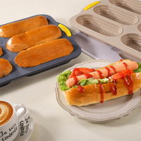 Moule à pain baguette en silicone à 6 cavités, antiadhésif, pour hot-dogs et gâteaux, résistant à la chaleur, compatible lave-vaisselle et four