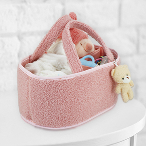 Meilleure vente Portable Teddy Velvet Ovale Nouveau-né Nappy Caddy Diaper Carry Tote Bag Nursery Storage Mommy Organizer Bin for Baby - Product Image 5
