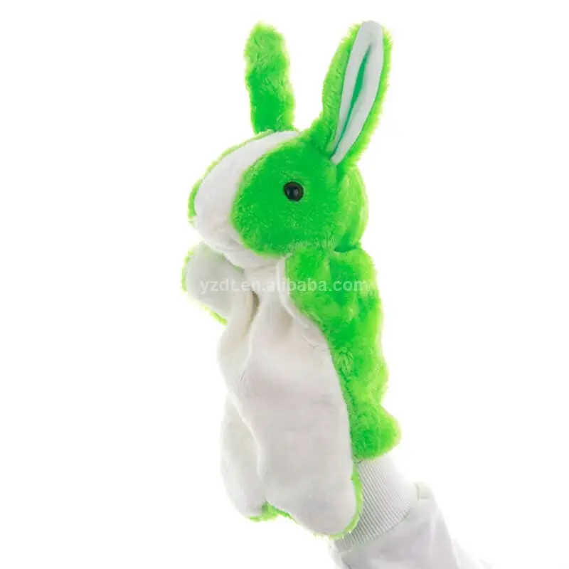 Yeşil tavşan Bunny özel Logo kukla yumuşak hayvan oyuncak dolması peluş yeşil tavşan Bunny parmak kukla