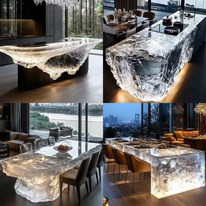 Table de salle à manger en cristal lumineux de luxe haut de gamme 2026 en résine transparente pour hôtel, <span class=keywords><strong>restaurant</strong></span>, villa, cuisine, style île glacier - Product Image 6