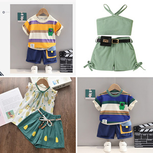 Ensemble à manches courtes en coton, T-shirt décontracté pour enfants, pyjama, vêtements de maison pour garçons et filles, ensemble à séchage rapide - Product Image 4