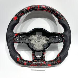 Volant sport en fibre de carbone forgée perforée en cuir <span class=keywords><strong>rouge</strong></span> en forme de D pour Volkswagen MK7 2012-2020 <span class=keywords><strong>Golf</strong></span> <span class=keywords><strong>7</strong></span> GTI GTE <span class=keywords><strong>GTD</strong></span> - Product Image 1
