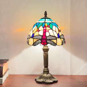 蒂芙尼风格 8 英寸圆顶 AC LED 台灯 彩色玻璃灯罩 绿叶红玫瑰 现代设计 灵活 E26 - Product Image 3