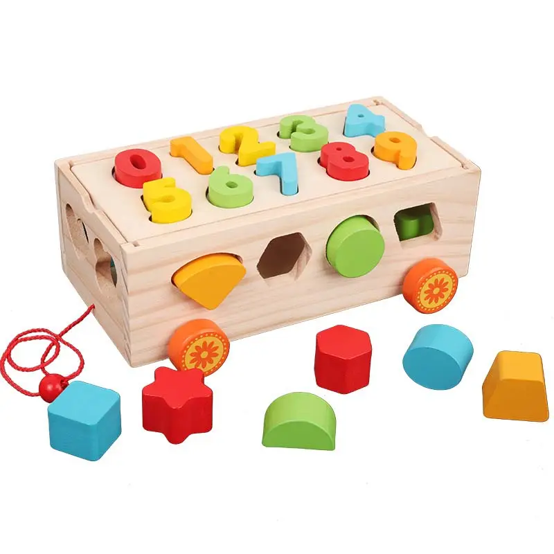 New 17 Holes puzzle Digital Shape Intelligence Box Trailer Early Learn Cube Game Baby Match Learning Educational Wood Toy