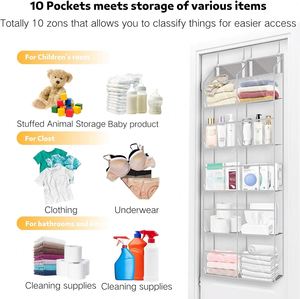 5 Tiers Clear Extra Large Behind Door Storage Closet Over the Door Hanging Organizer of 10 Compartments - Product Image 3