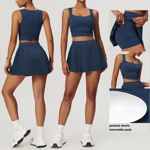 Ensemble de vêtements de <span class=keywords><strong>tennis</strong></span> pour femmes avec short à poches et jupe plissée pour femmes, tenue de sport féminine - Product Image 1