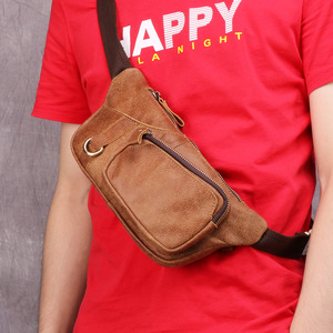 Dujiang Men's Genuine Leather Chest <b>Bag</b> Large Capacity Zippered Outdoor Casual Crossbody <b>Bag</b> - Product Image 2
