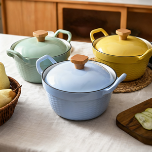 Casserole multifonctionnelle à double anse de 22 cm, <span class=keywords><strong>faitout</strong></span>, pot à pain, en fonte émaillée antiadhésive, casserole à soupe - Product Image 1