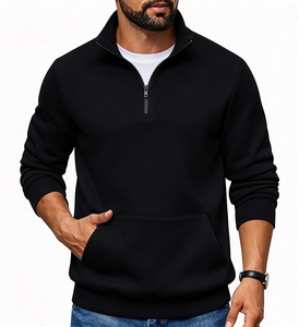 Sudadera Casual de Algodón Suave con Cuello Alto y Media Cremallera para Hombre, con Logotipo Personalizado y Bolsillo Canguro, Venta al por Mayor - Product Image 2
