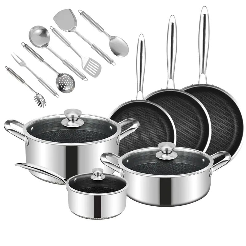 DSFOM 5701 personalizzabile in acciaio inox utensili da cucina antiaderente set pentola con coperchio in vetro