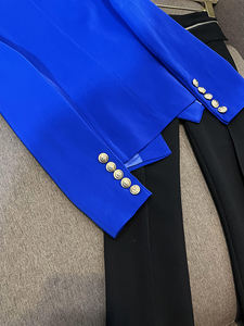 <span class=keywords><strong>Blazer</strong></span> Blu Casual da Ufficio da Donna in Stile Britannico Retrò a Doppio Petto in Tinta Unita di Alta Qualità - Product Image 6