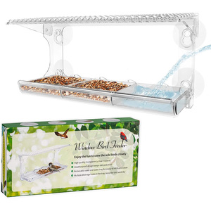Comedero para Pájaros de Acrílico Indestructible con 4 Ganchos Superadhesivos y Ventosas Fuertes - Product Image 1