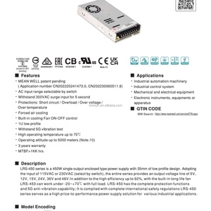 Fuente de Alimentación Meanwell Autorizada LRS-450-24, 450W, Salida Única, Protección Contra Cortocircuitos, Sobrecalentamiento y Sobrecarga, 24VDC para PC - Product Image 3