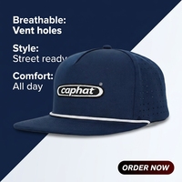 Casquette non structurée à visière plate en toile légèrement ajustable avec cordon, patch tissé personnalisé, casquette vintage non structurée à 5 panneaux, fabricant
