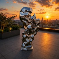 Escultura de Columna de Acero Inoxidable de Diseño Nuevo y Lujoso, Acabado Espejo, Metal Líquido, Estilo Orgánico Abstracto, para Jardín, Parque, Hotel, Plaza