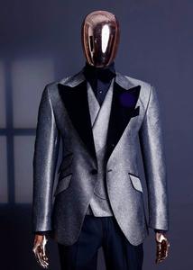 Hecho a medida un botón <span class=keywords><strong>plata</strong></span> y negro Jacquard solapa novio esmoquin boda hombres trajes graduación cena Blazer - Product Image 5