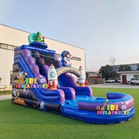 Toboggan aquatique gonflable commercial PVC Aventure spatiale Astronaute Alien avec piscine pour location commerciale