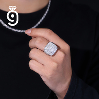 Bague Moissanite en Argent S925 Plaqué Rhodium Style Hip Hop, Sertie Pavé Coupe Baguette, Style Urbain Rapper, Vente en Gros