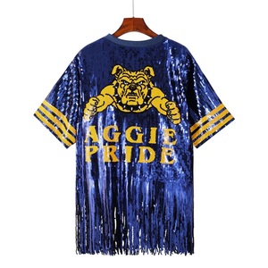 Custom Team Logo Bling <strong>Sequin</strong> T-shirt AGGIE Tassels <strong>Sequin</strong> Jersey Dress Fringed <strong>Top</strong> - Product Image 1