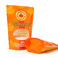 Sachet refermable personnalisé de qualité alimentaire à haute barrière pour l'emballage des produits agricoles de ginseng, pochette verticale