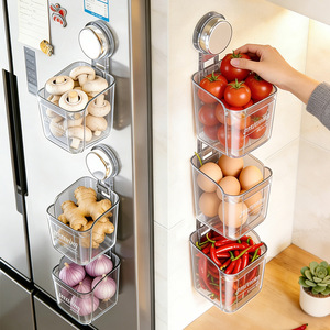 <b>Refrigerator</b> Food Storage <b>Container</b> Wall Mounted Punch Free Transparent Bins For Kitchen Organization - Product Image 1
